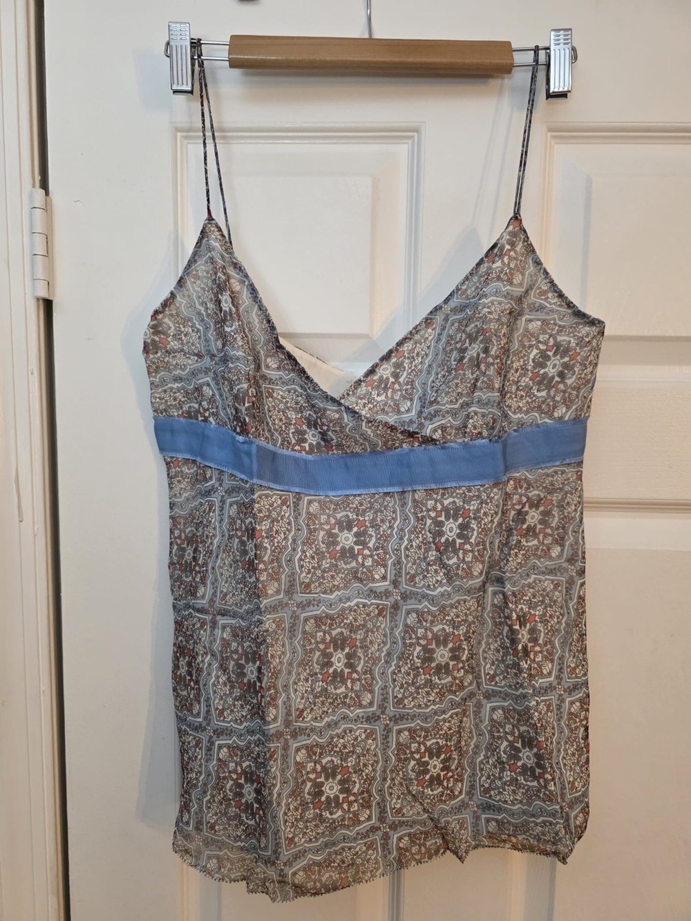 J Crew Women’s Patterned Silk Cami with Blue Band. Sz 14. NWT
